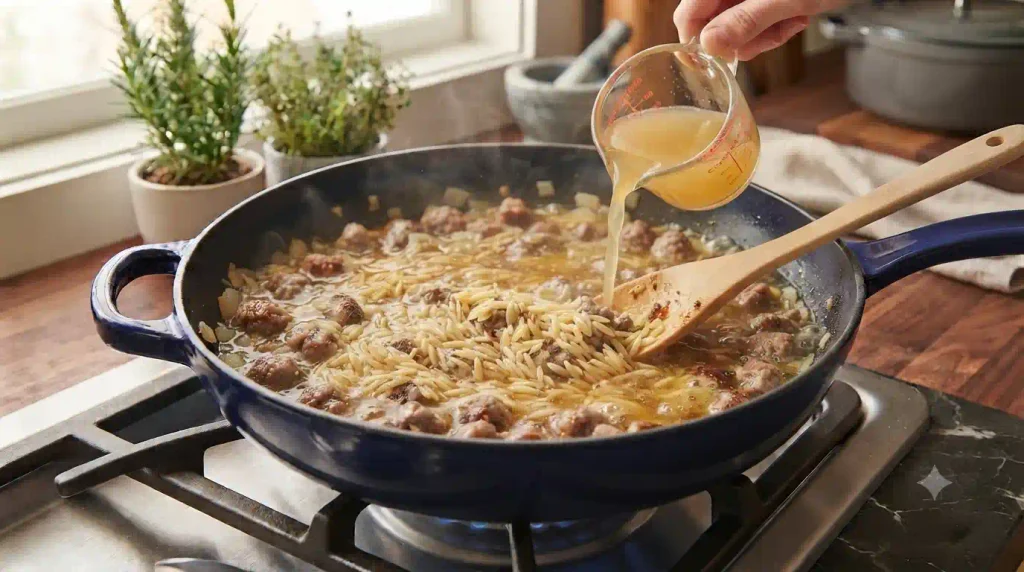 Creamy One-Pan Sausage Orzo Recipe, No Strainer Needed Creamy One-Pan Sausage Orzo Recipe, No Strainer Needed