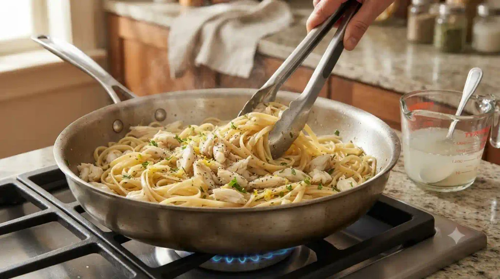 Garlicky Crab Linguine Recipe With Glossy, Clinging Sauce Garlicky Crab Linguine Recipe With Glossy, Clinging Sauce